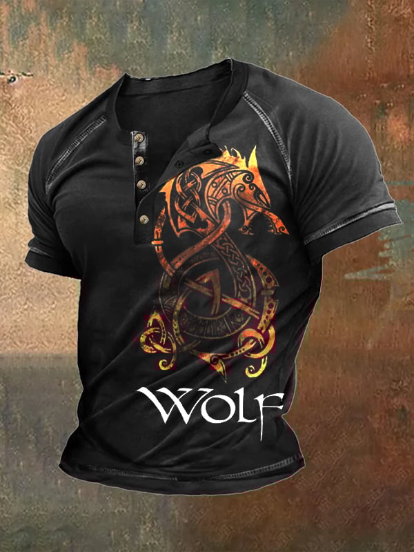 Men's Retro Viking Printed Short Sleeve T-Shirt