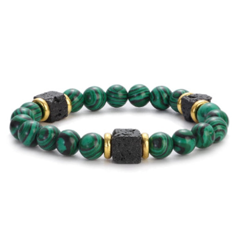 New Lava Cube Volcanic Stone Bracelet Men’s Colorful Marble Glass Beads Retro Bracelet