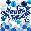 Birthday Decorations, Happy Birthday Banner with Birthday Balloons, Honeycomb Balls, Hanging Swirls, Circle Dots Garland, Happy Birthday Party Decorations for Women Men Boys Girls (Blue)
