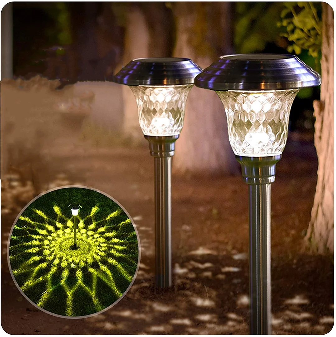 4 Packs Solar Glass Stainless Steel Waterproof Stake Lights For Outdoor Pathway Garden