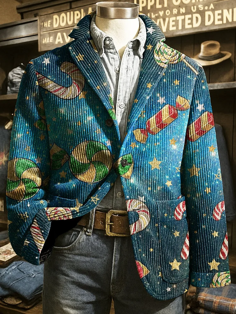 Men's Vintage Christmas Christmas Candy Cane Casual Jacket 
