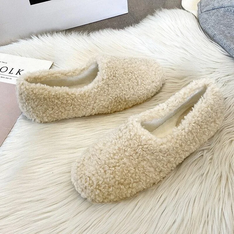 Furry Outer Wearing Flats Loafers Belt Buckle Decor Backless  Wild Fluffy Flat Mules Warm QueenFunky