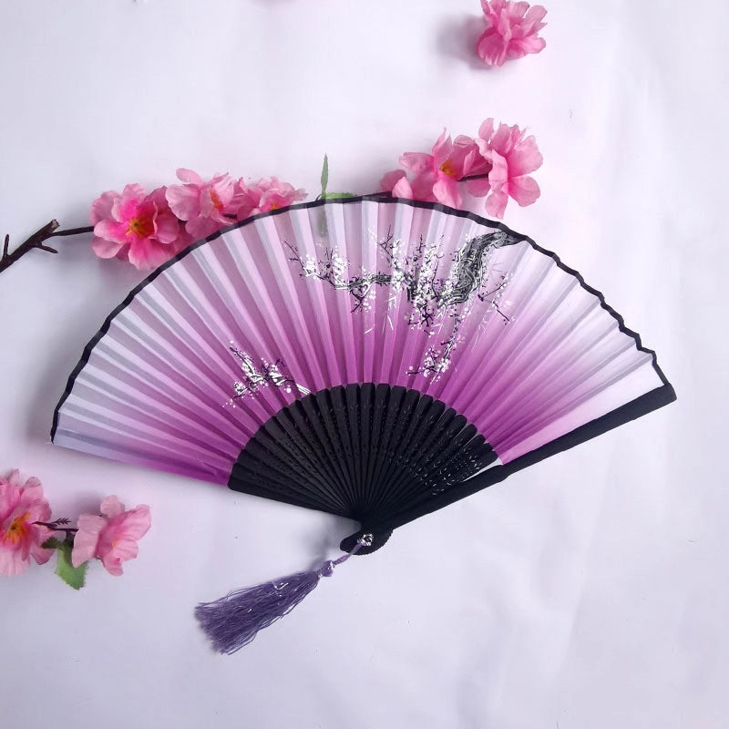 3 Pieces Ancient Style Folding Fan Female Classical Tassel Silk Fan Chinese Style Small Fan Portable Dance Craft National Fashion Fan Student Fan
