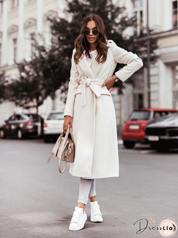 Autumn and Winter Simple Long-Sleeved V-Neck Tie Jacket