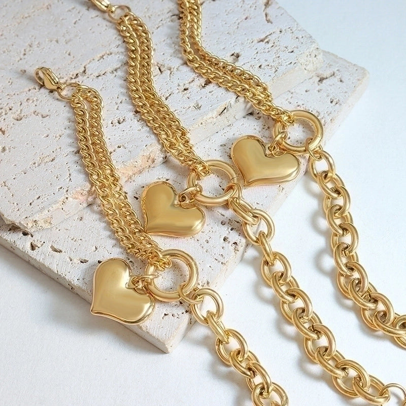 Fashion Heart Shape 304 Stainless Steel 18K Gold Plated Bracelets In Bulk