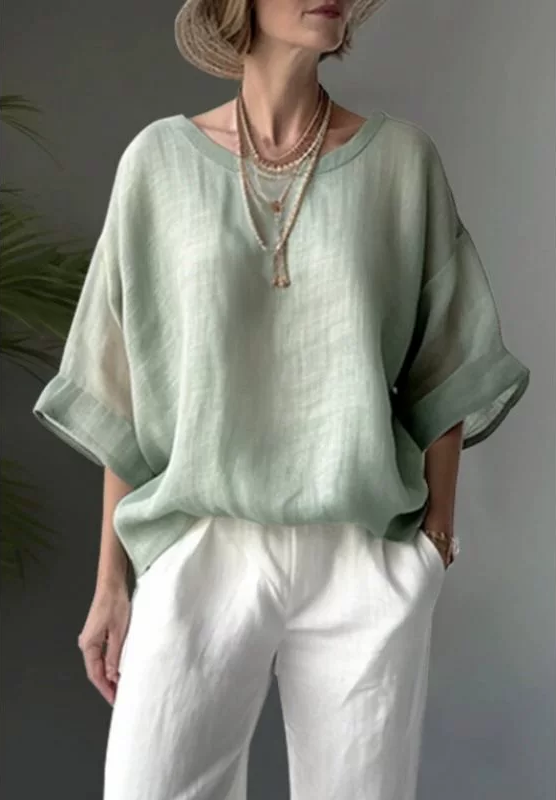 Women'S Elegant Casual Loose Half-Sleeve Round Neck Top