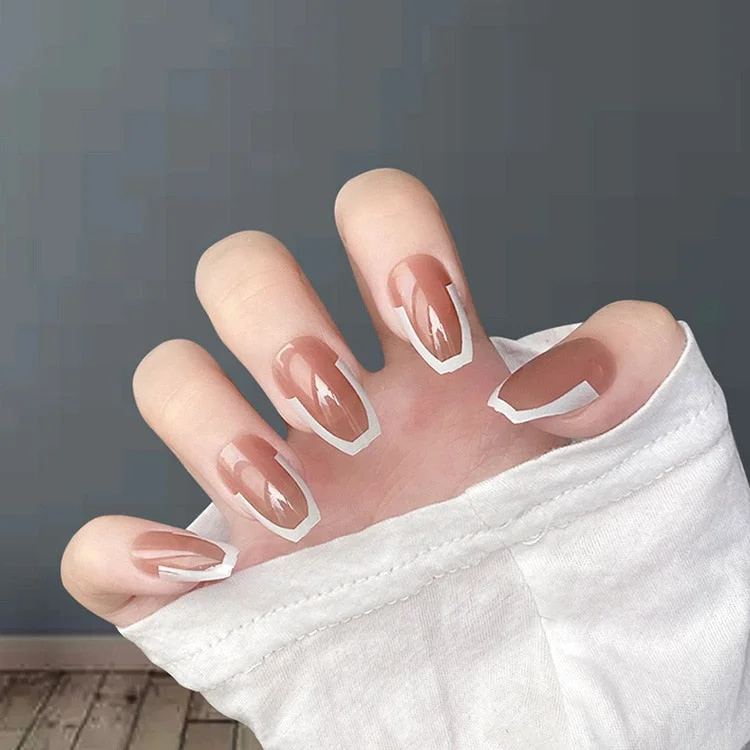 Fashion 24pc/set 10 Sizes Fake Nails Full Cover French False Nail Tips With Double-Sided Nail Adhesive Tab Press On Coffin Nail-Nail Inspo