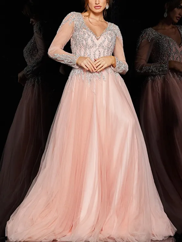 Crystal Embellished Blush Prom Dress