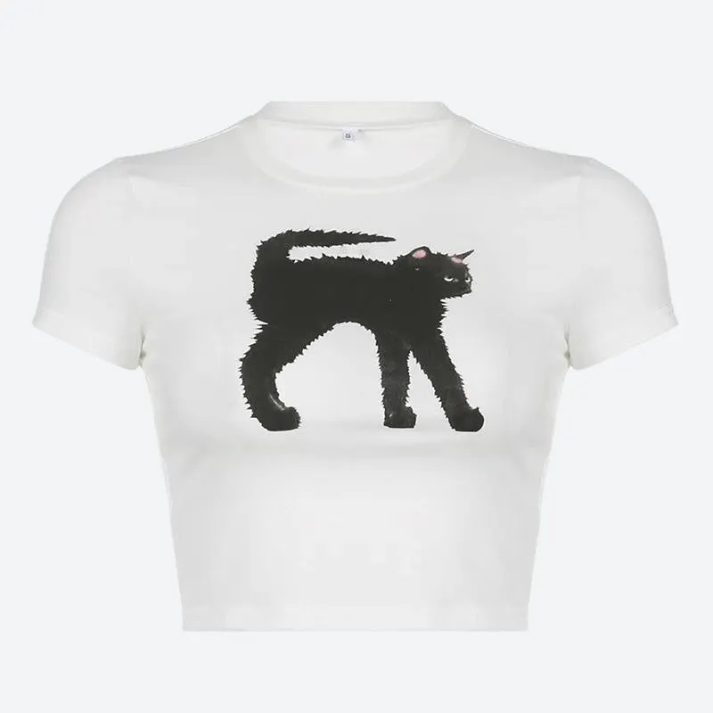 Brownm Cat Crop Tee