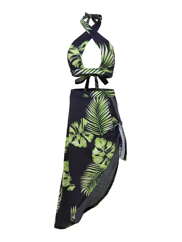 Amazon Floral-Print Halterneck Bikini Tops+Apron Set