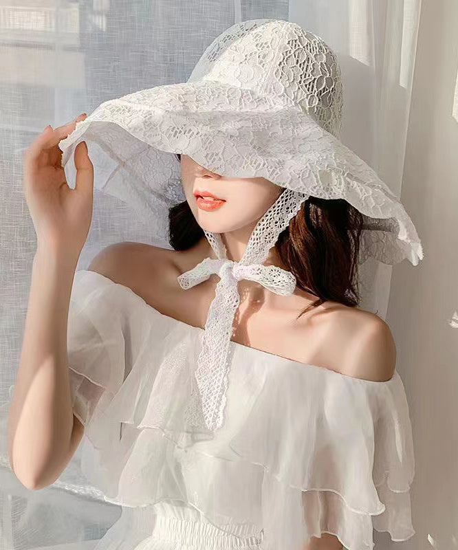 VCSHOES White Beach Lace Up Big Brim Sun Hat