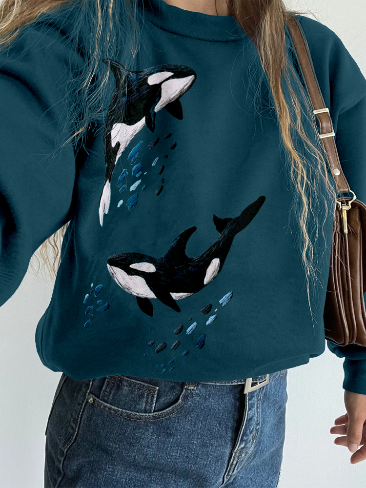 Whales Embroidery Art Pattern Vintage Comfy Sweatshirt wearshes