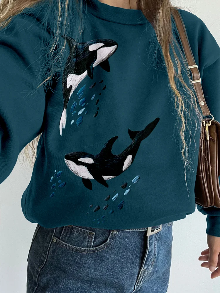 Whales Embroidery Art Pattern Vintage Comfy Sweatshirt