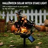 Solar Powered Halloween Witch Broom Stake Resin Light for Outdoor Decor