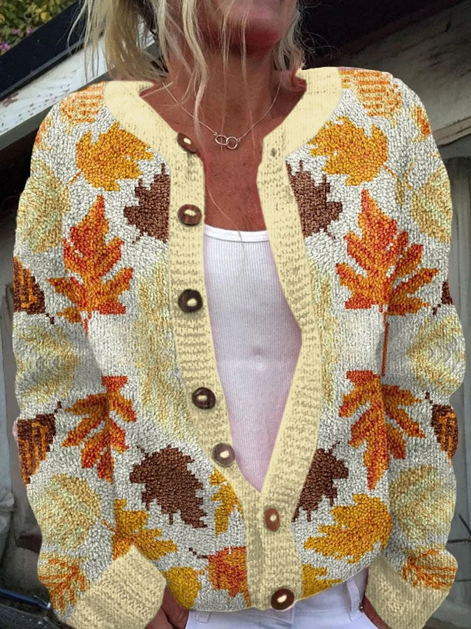 Women's Thanksgiving  Maple Leaf Knit Cardigan