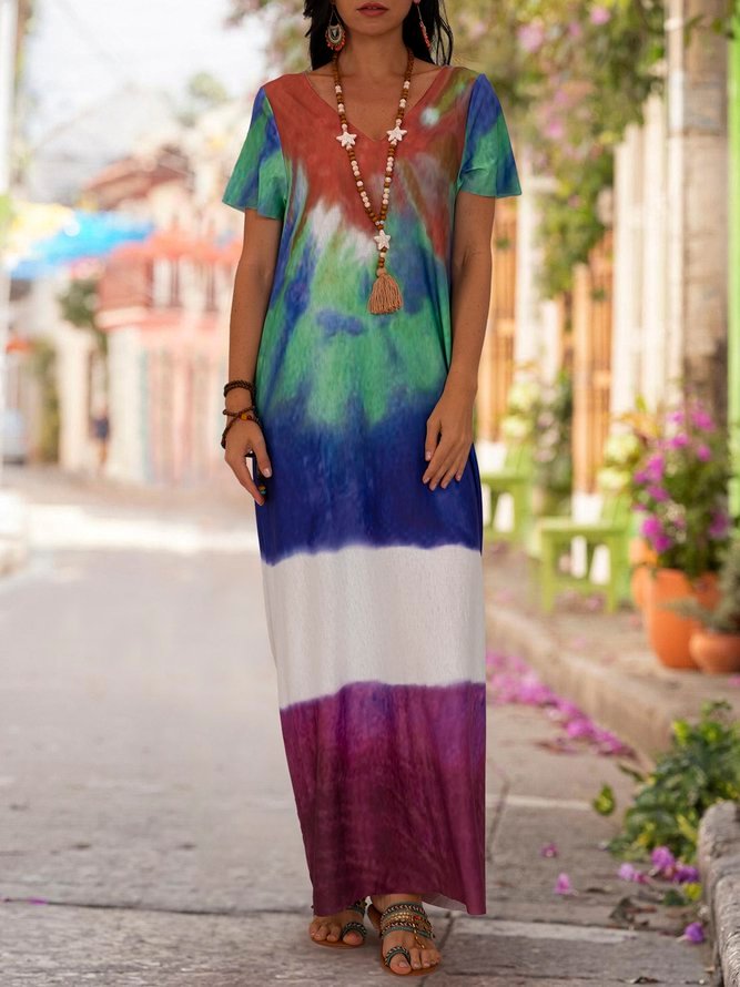 V Neck Casual Short Sleeve Dresses Zaesvini