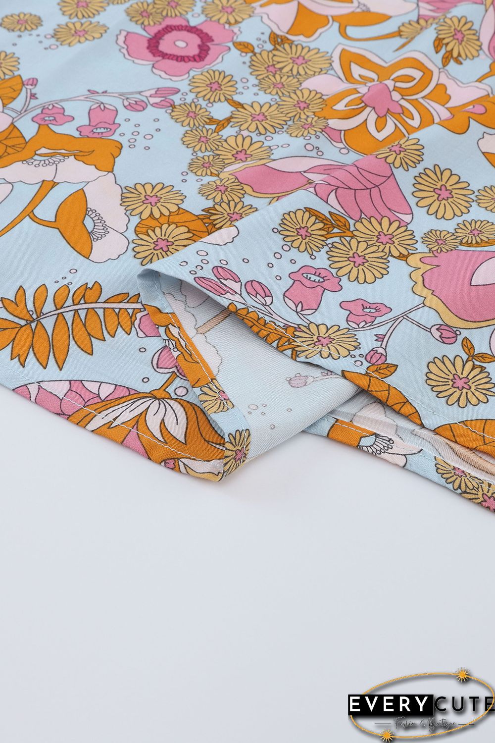 Multicolor Lace Trim Mix Floral Printed Contrast Ruffle Sleeve Blouse