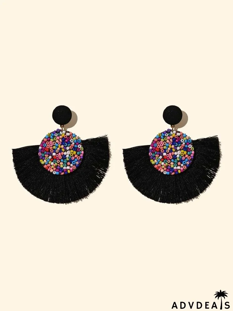 Bead & Tassel Decor Drop Earrings