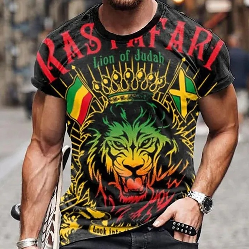 Men's Trendy 3D Print Graphic Prints Lion Short Sleeve T-shirt 