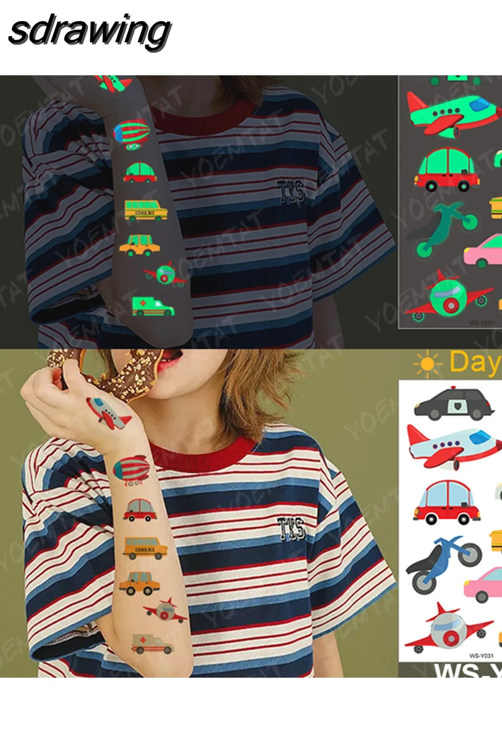 sdrawing Waterproof Temporary Tattoo Woman Sticker Panda Tiger Cute Animal Glowing Tatto Boy Girl Baby Child Kid Flash Fake Tato