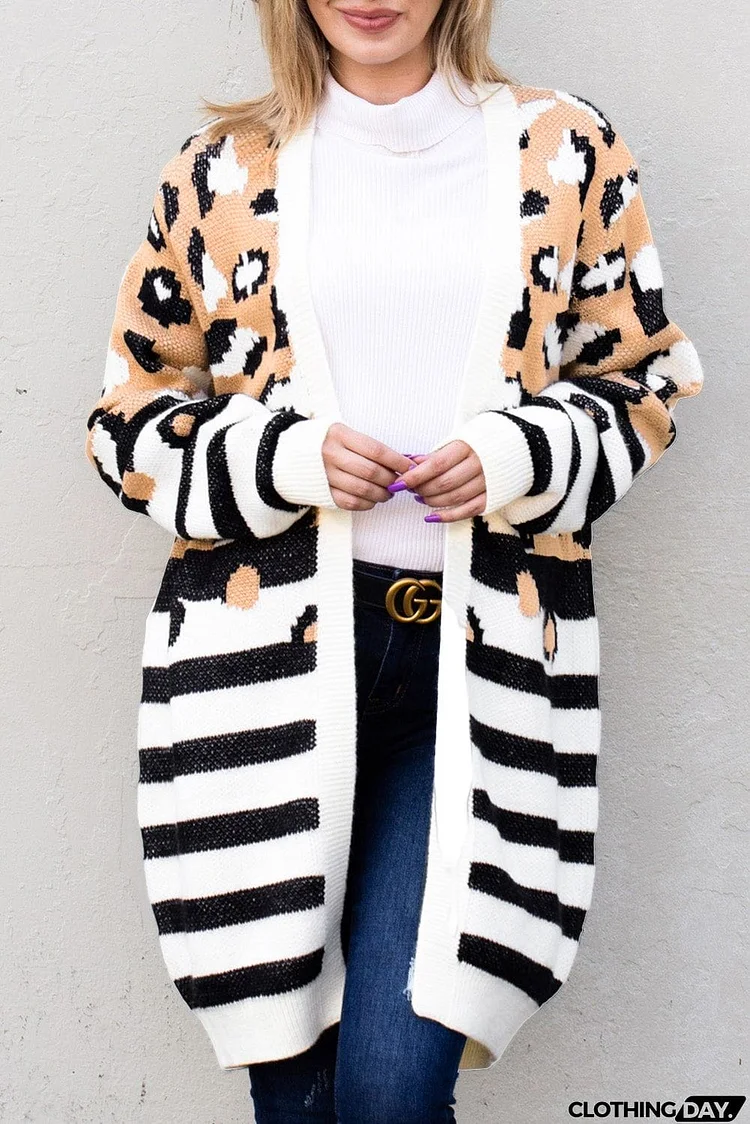 Striped Open Front Longline Cardigan