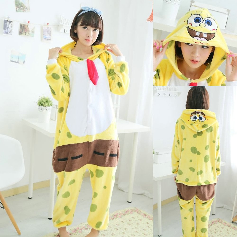 JP Anime Sponge Bob Kigurumi Onesie Pajamas Costume-Pajamasbuy