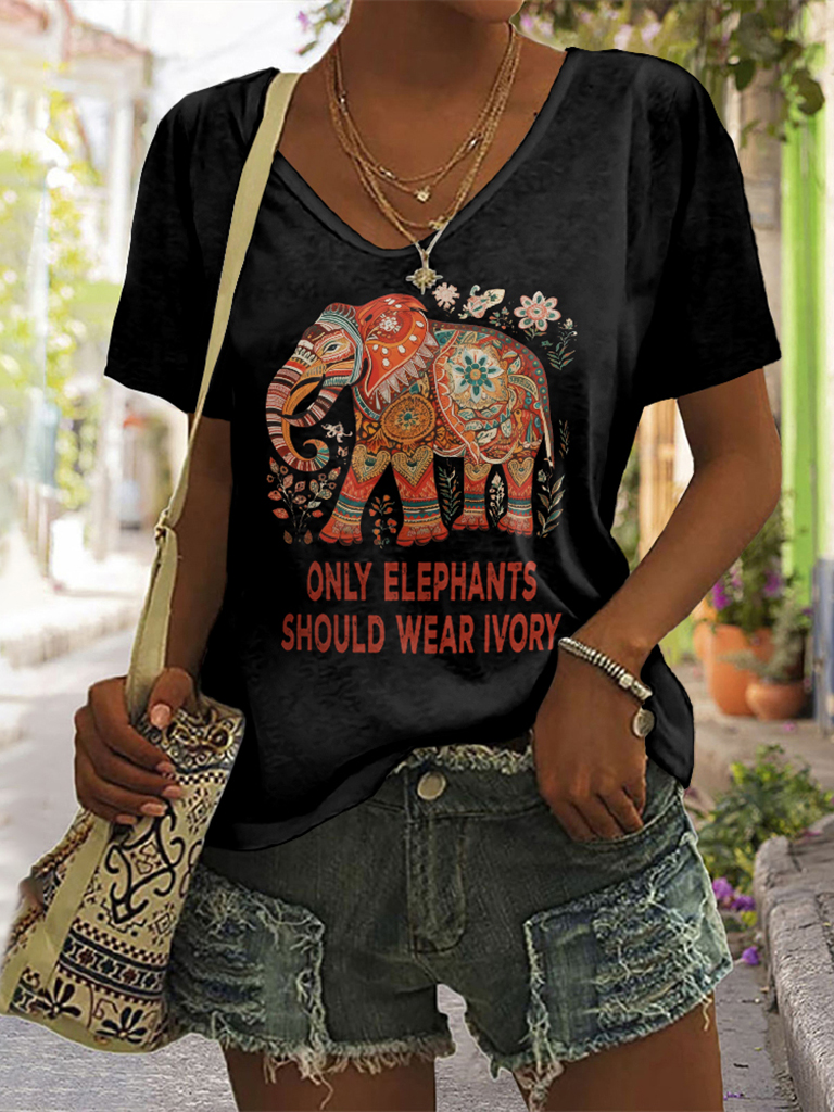 Comstylish Save Animal Only Elephants Should Wear Ivory Pattern Graphic Women's T-Shirt