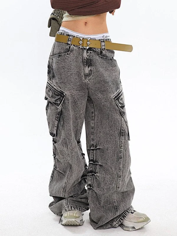 Brownm Light Bleached Baggy Cargo Jeans