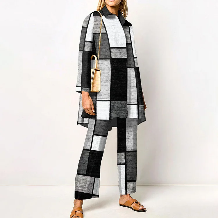 Black-White Color Patchwork 2-Pieces Set