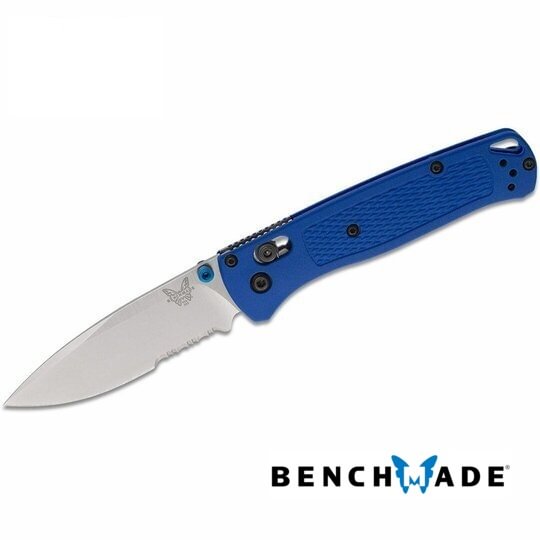 Benchmade 535S Bugout AXIS Folding Knife 3.24  S30V Satin Combo Blade, Blue Grivory Handles