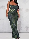 PLUS long khaki pleated zebra-print cow-neck dress