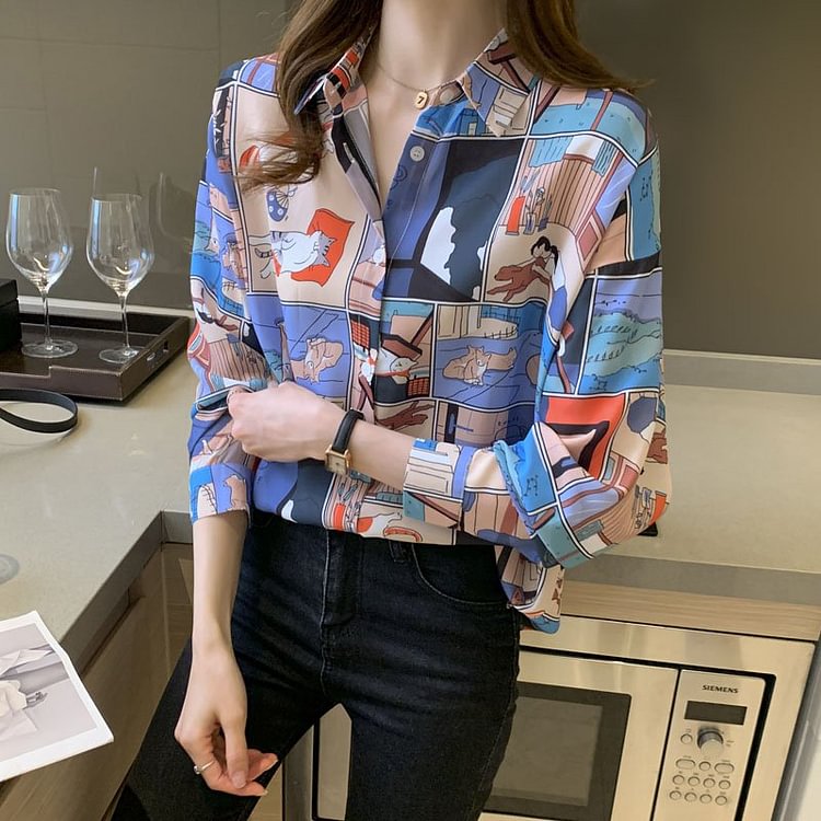 As Picture Long Sleeve Printed Shift Shirts & Tops
