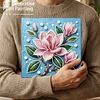 (25x25cm)DIY Pink Magnolia Flower Framed Handmade Pearl Painting Art Craft Kit Living Home Decor