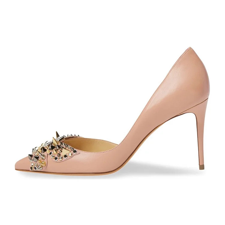 Blush Riveted Pointy Toe Stiletto Heel Pumps Vdcoo