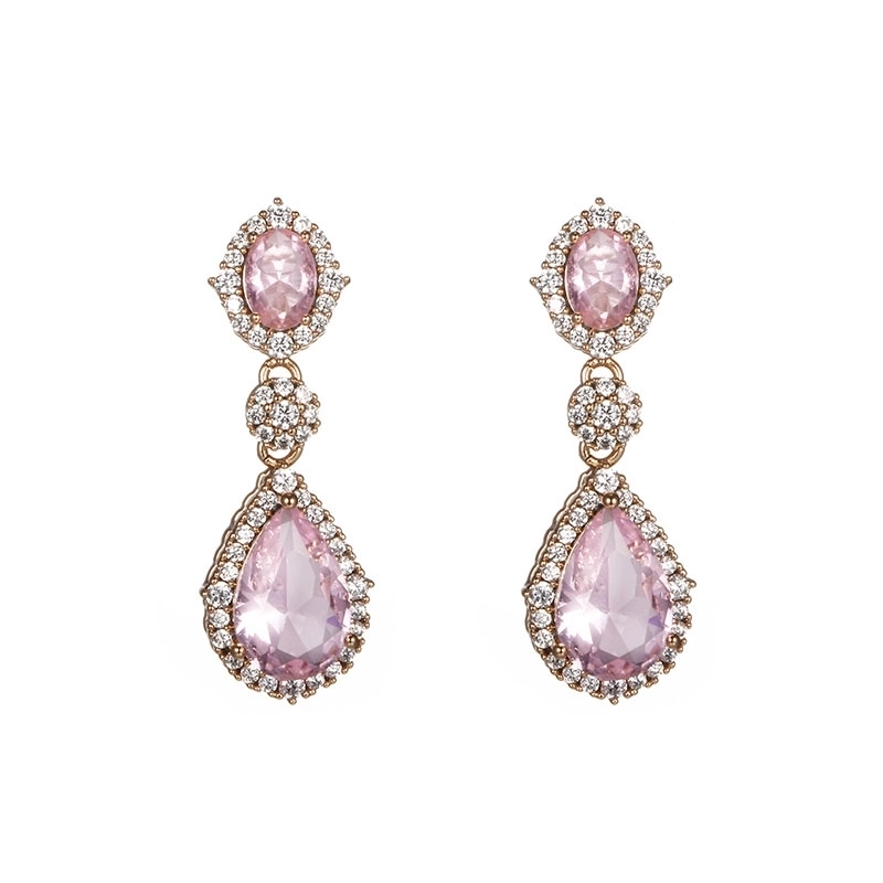 1 Pair Fairy Style Sweet Water Droplets Plating Inlay Copper Artificial Gemstones 18K Gold Plated Drop Earrings