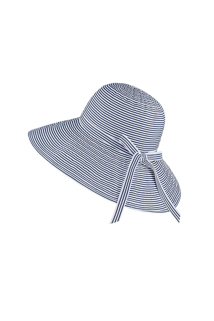 1950s Blue Casual Striped Bow Wide Eaves Hats