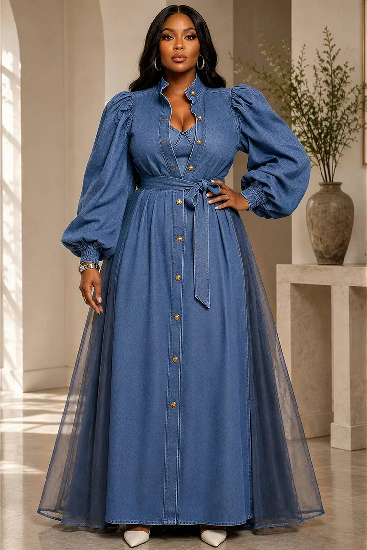 Xpluswear Design Plus Size Daily Blue Turndown Collar Long Sleeve With&nbsp;Skirt&nbsp;Overlay Denim Cardigans [Pre-Order] 2024 - Xpluswear