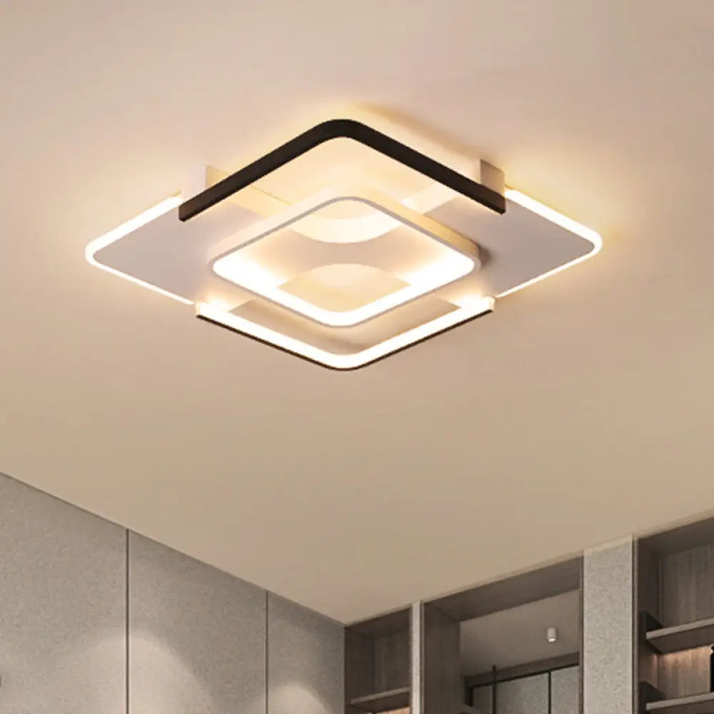 Contemporary Black - White Metal Flush Light For Bedroom Ceiling - 16&rsquo;/19.5&rsquo; Wide Led In Warm