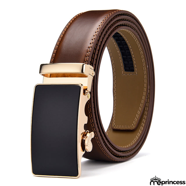 Men's Genuine Leather Strap Alloy Automatic Buckle Plain Belt