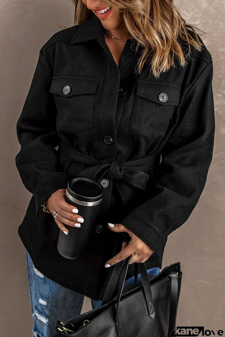 Black Lapel Button-Down Coat