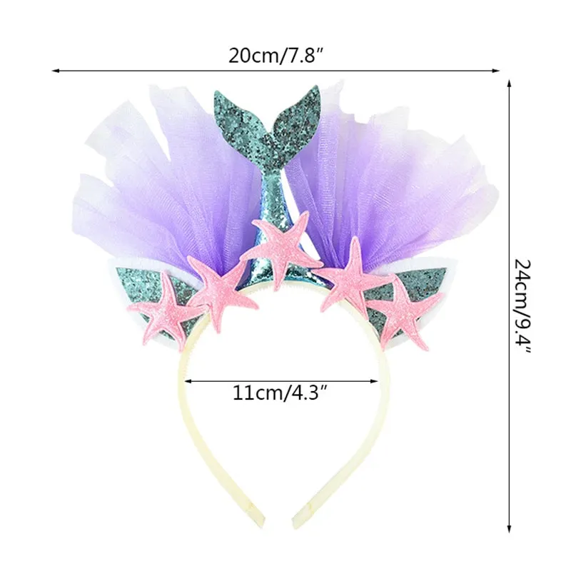1Pc Sequin Mermaid Headband Baby Girls Hair Accessories Handmade Rainbow Kids Hairband Little Mermaid Party Supplies Headdress