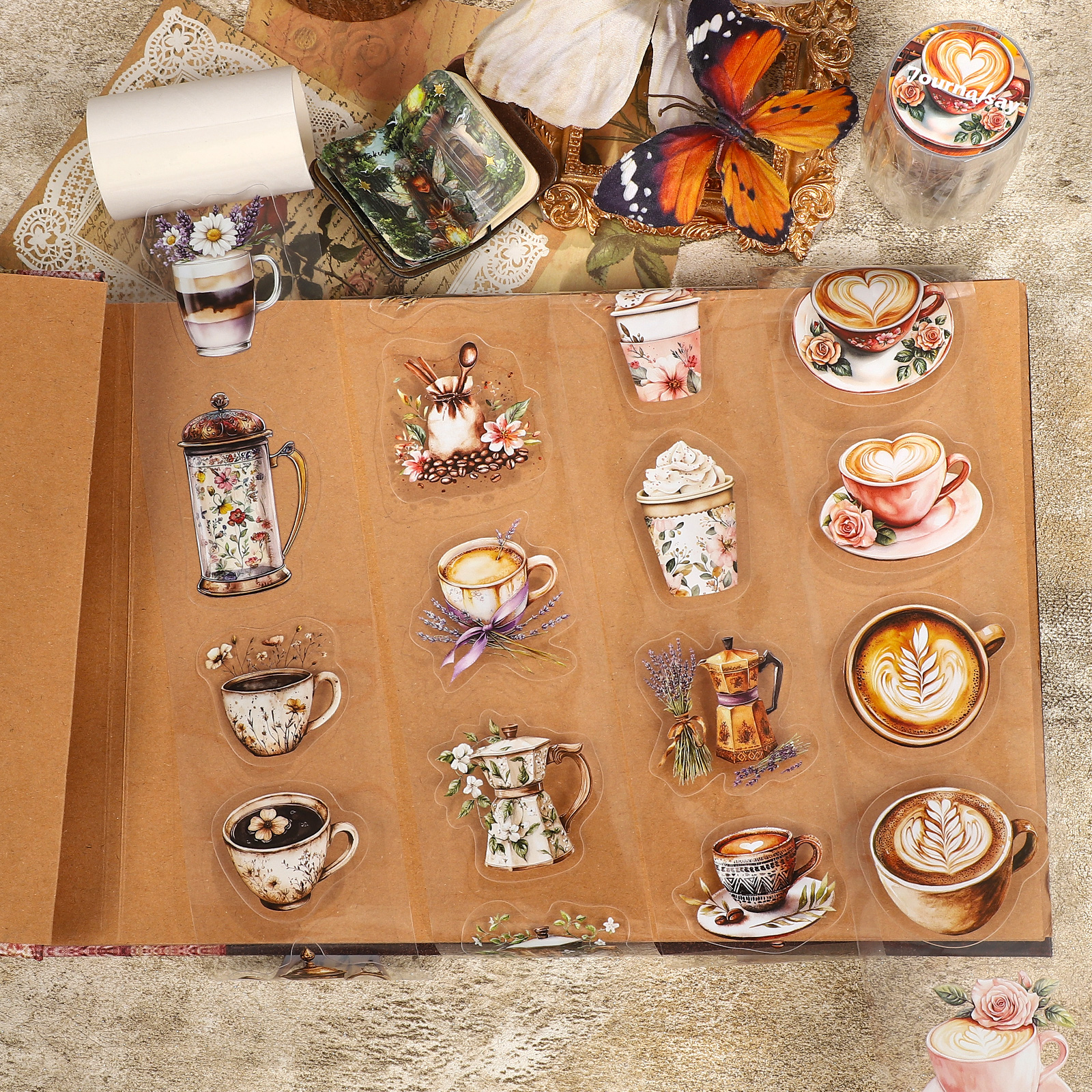 PET 테이프 - 60mm*200cm 빈티지 커피 꽃무늬