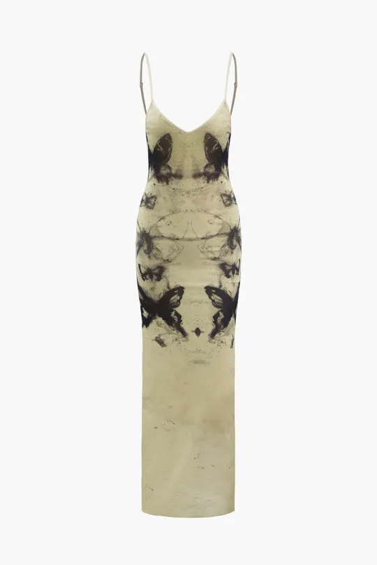 Butterfly Print V-neck Maxi Dress
