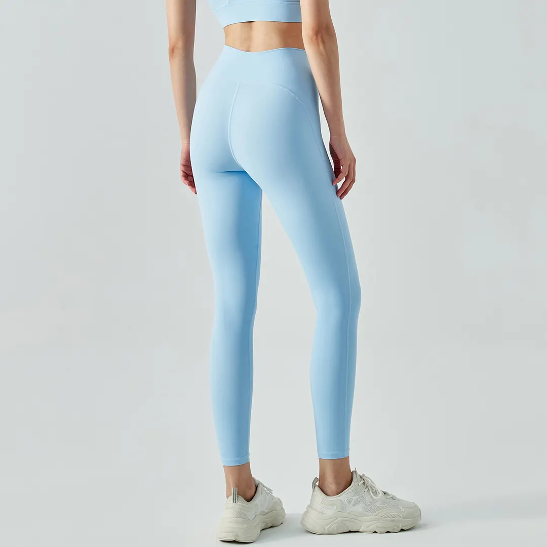 Buy Hergymclothing Sky Blue anti-roll widened high waist butt lifting sustainable sports yoga leggings at an affordable price