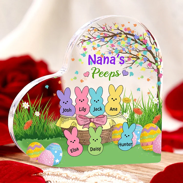7 Names-Personalized Acrylic Heart Keepsake Custom Acrylic plaque Names Bunny Ornaments Gifts for Mum/Nan/Nana