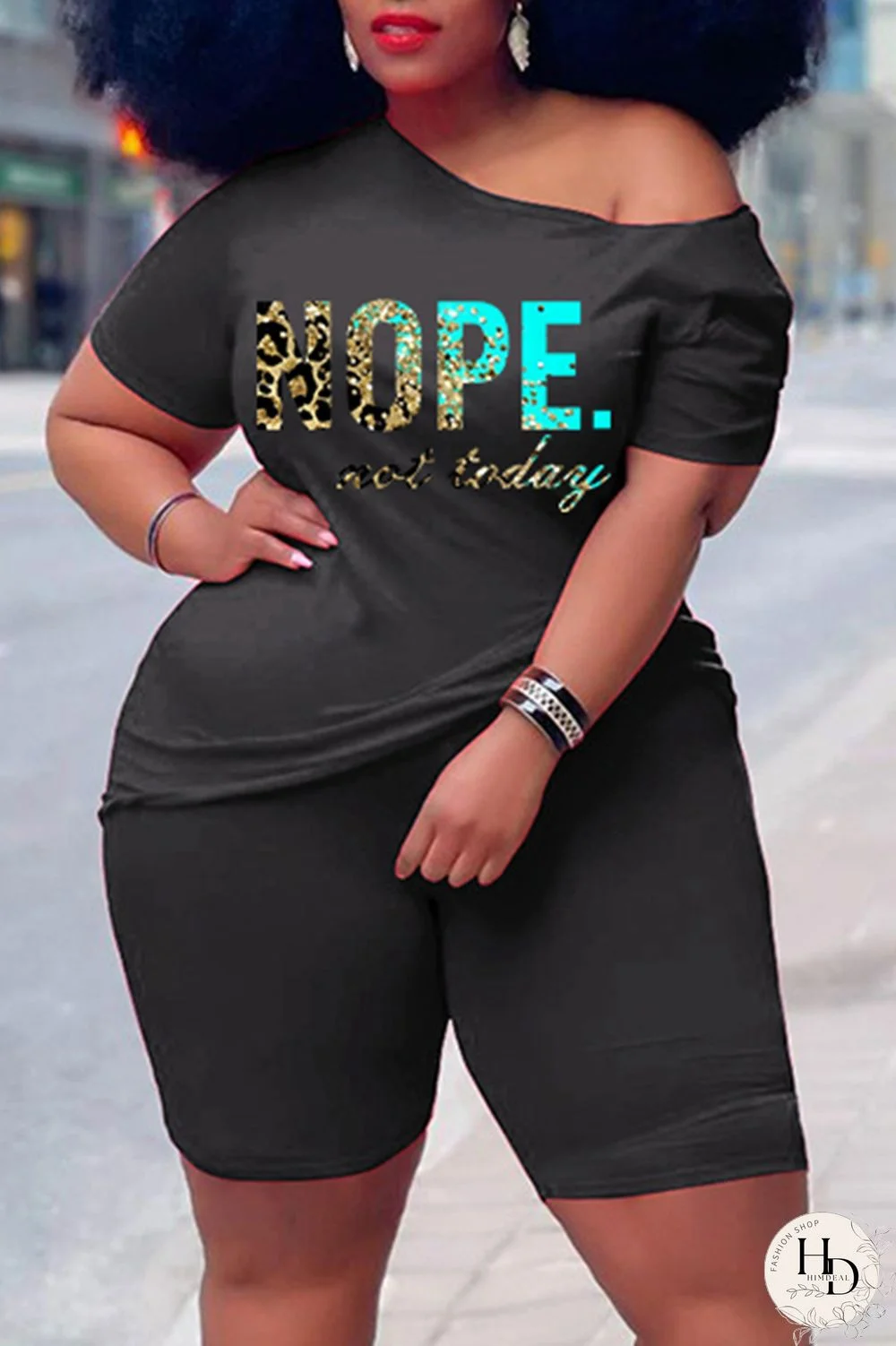 Rose Red Casual Print Basic Oblique Collar Short Sleeve Two Pieces