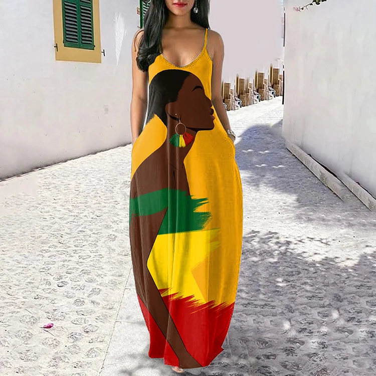 Suspender African Queen Print Maxi Dress
