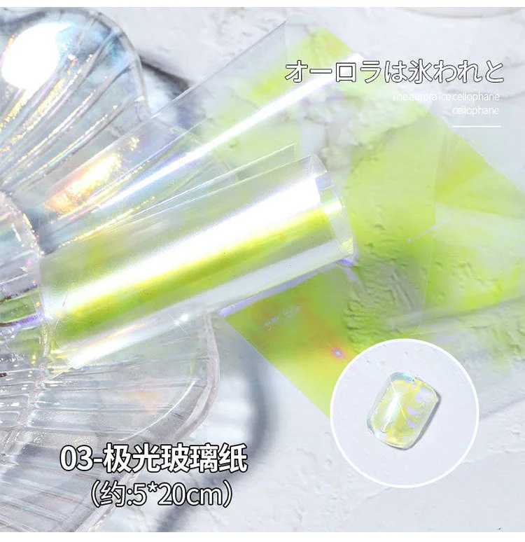 Aurora Nail Art Glass Foil Film DIY Cellophane Paper Ice Cube Gradient Korean Nail Trend Ice Cube Nail Art Decoration 1Bottle-Nail Inspo