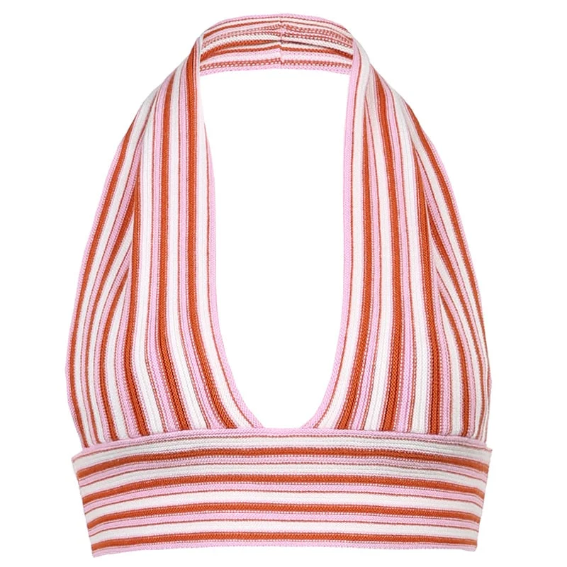 Rapcopter Plaid Knitted Halter Top Cute y2k Grunge Aesthetic Corset Top Women Vintage Beach Style Crop Top Party Summer Sweats