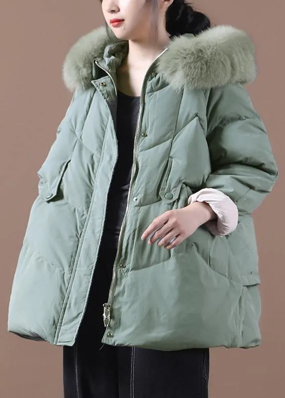 Casual green warm winter coat plus size clothing parka hooded fur collar coats